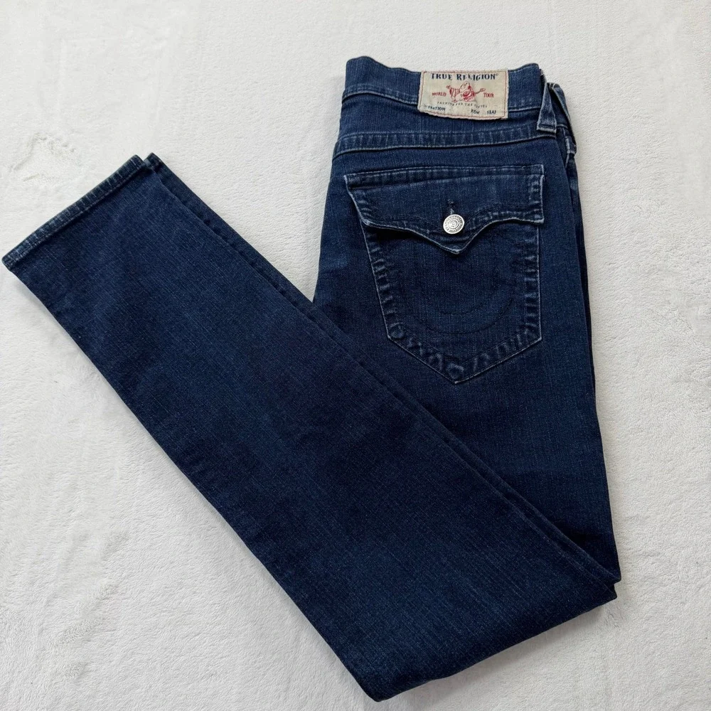 True Religion Rocco Flap Jeans Mens 33 Blue Good Relaxed Skinny N7Y4B52W01696